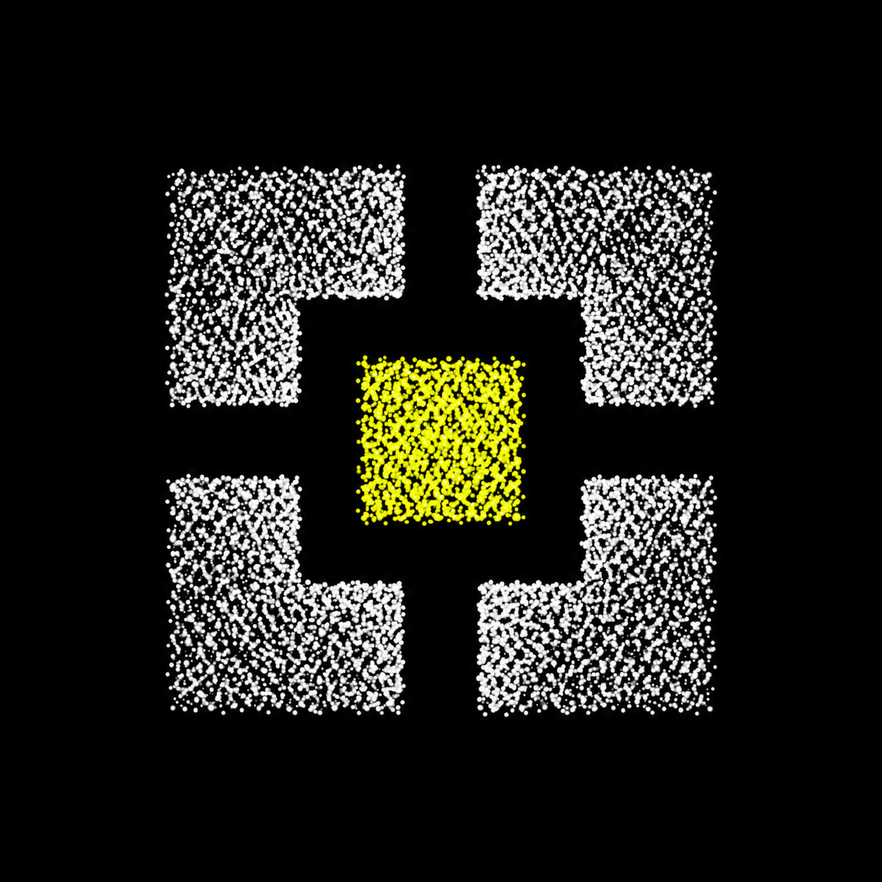 Elos Agent mark: four white particle brackets surrounding a yellow particle square